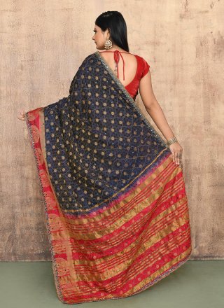 Blue Kanjivaram Silk Contemporary Sari with Hand Work