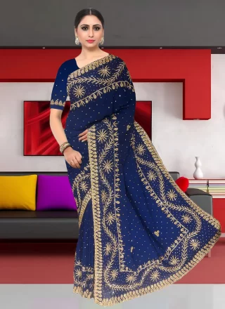 Blue Kanjivaram Silk Hand Work Contemporary Sari