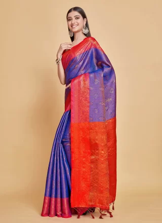 Blue Kanjivaram Silk Zari Work Classic Saree