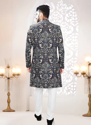Blue Linen Indo Western