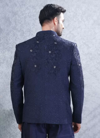 Blue Lucknowi Hand Work Jodhpuri Suit for Ceremonial