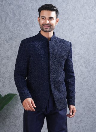 Blue Lucknowi Hand Work Jodhpuri Suit