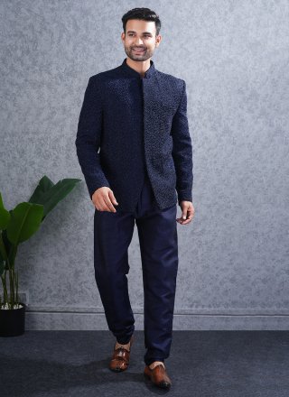 Blue Lucknowi Hand Work Jodhpuri Suit