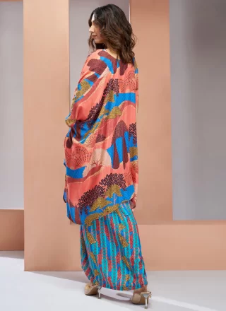 Blue Muslin Party Wear Kurti with Fancy and Print Work