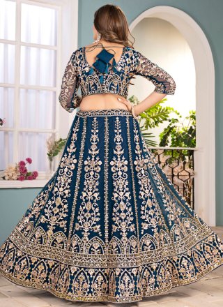 Blue Net A - Line Lehenga Choli