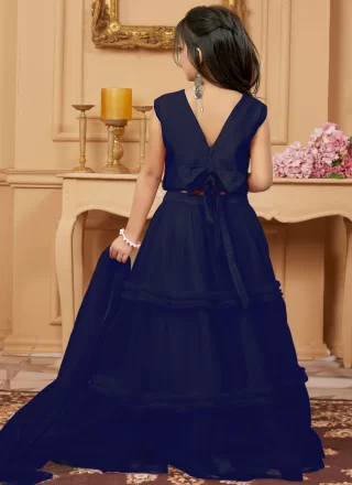 Blue Net Plain Work Readymade Lehenga Choli for Ceremonial