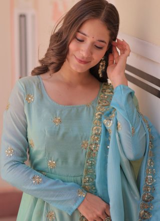 Blue Organza  Designer Gown with Sequins, Thread and Zari Work