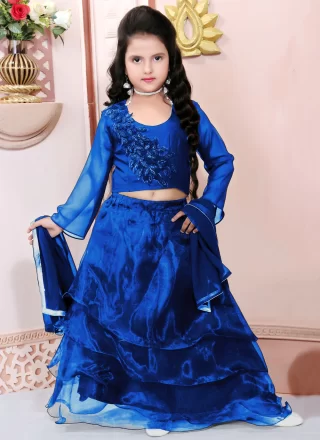 Blue Organza Lehenga Choli In Plain for Ceremonial