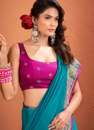Blue Patola Print and Weaving Work Silk Classic Sari