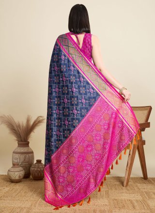 Blue Patola Silk Classic Sari with Meenakari Work for Ceremonial