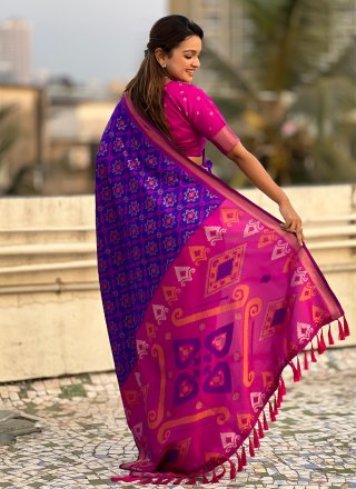 Blue Patola Silk Contemporary Sari