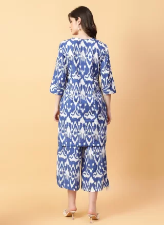 Blue Print Work Cotton Designer Kurti