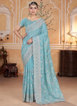 Blue Pure Crepe Classic Sari