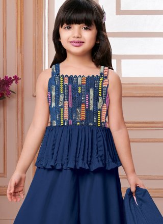 Blue Pure Crepe Sequins and Thread Work Readymade Salwar Suit