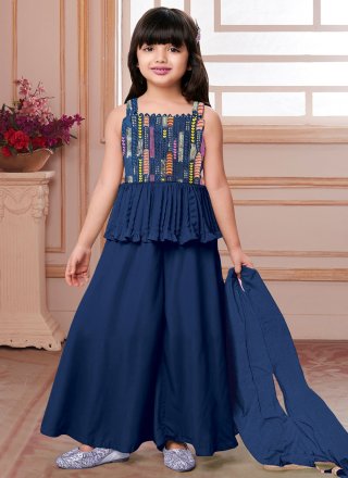 Blue Pure Crepe Sequins and Thread Work Readymade Salwar Suit