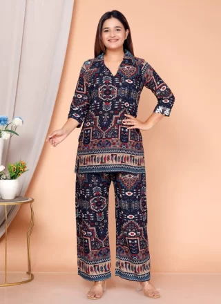 Blue Rayon Casual Kurti with Digital Print Work