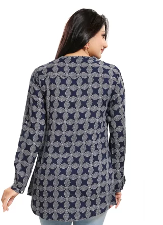 Blue Rayon Casual Kurti with Print Work