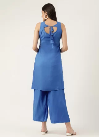 Blue Rayon Designer Kurti with Embroidered Work