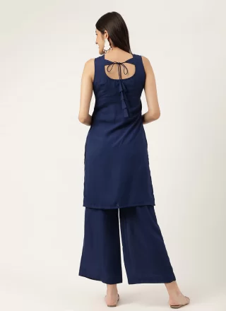 Blue Rayon Designer Kurti with Embroidered Work for Festival