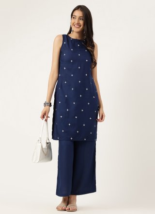 Blue Rayon Designer Kurti with Embroidered Work for Festival