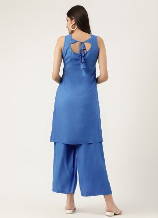 Blue Rayon Embroidered Work Designer Kurti for Festival
