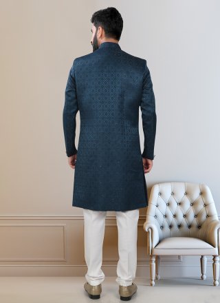 Blue Rayon Indo Western with Embroidered and Sequins Work