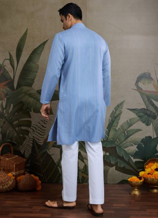 Blue Rayon Mirror Work Kurta