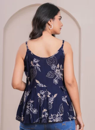 Blue Rayon Print Work Casual Kurti