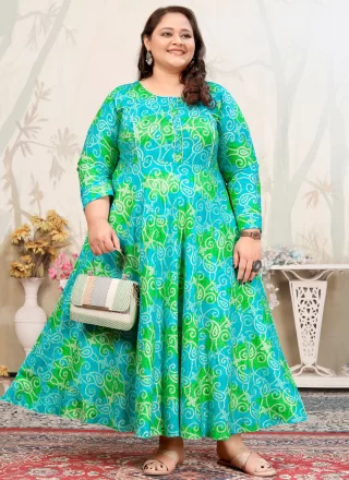 Blue Rayon Print Work Designer Kurti