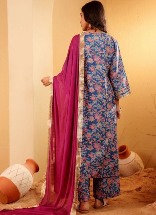Blue Rayon Readymade Salwar Suit with Foliage Print Work for Women