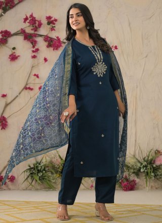 Blue Rayon Salwar Suit with Embroidered and Zari Work for Casual