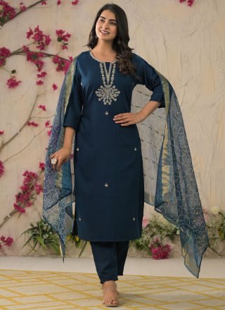 Blue Rayon Salwar Suit with Embroidered and Zari Work for Casual