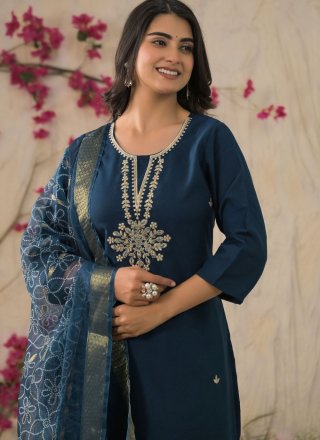 Blue Rayon Salwar Suit with Embroidered and Zari Work for Casual