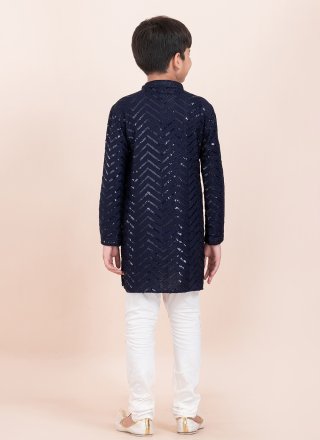 Blue Rayon Sequins Work Kurta Pyjama for Kid