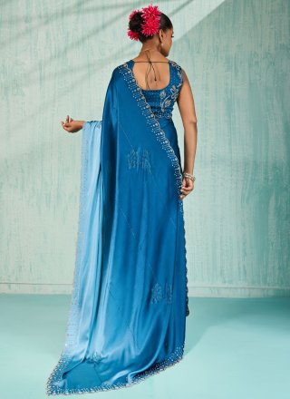 Blue Satin Classic Saree