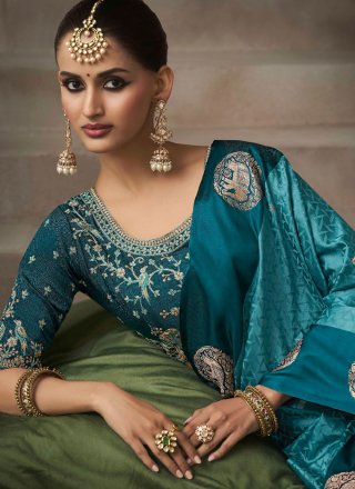 Blue Satin Silk Designer Sari with Weaving and Zari Work