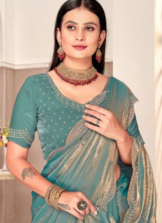 Blue Satin Silk Trendy Saree