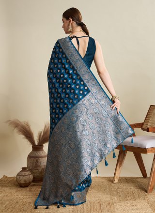 Blue Satin Silk Trendy Saree with Woven Work