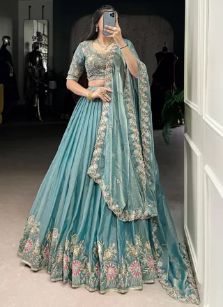 Blue Shimmer Embroidered, Sequins and Thread Work A - Line Lehenga Choli for Ceremonial