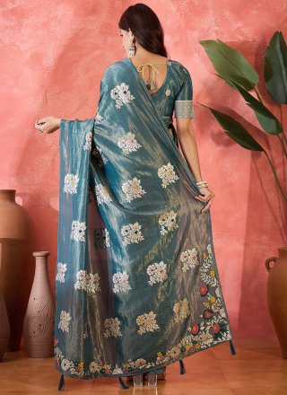 Blue Shimmer Jacquard Work Contemporary Saree for Bridal