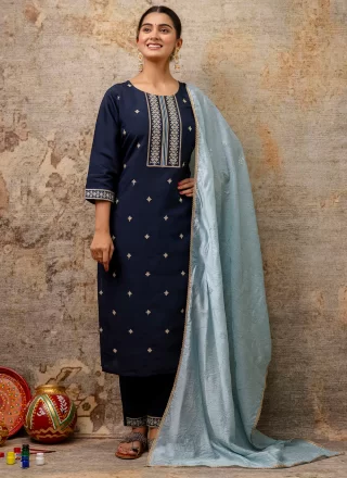 Blue Silk Blend Readymade Salwar Suit