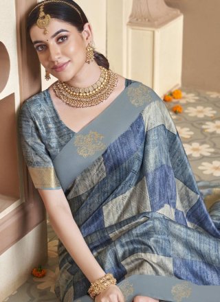 Blue Silk Classic Saree with Checks and Zari Work for Women