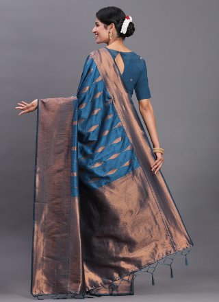 Blue Silk Classic Saree with Weaving Work