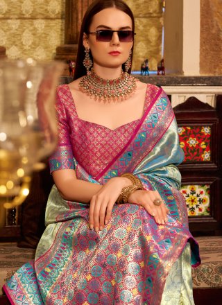 Blue Silk Classic Saree with Weaving Work for Ceremonial
