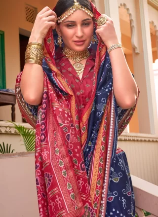 Blue Silk Classic Sari with Print Work for Women