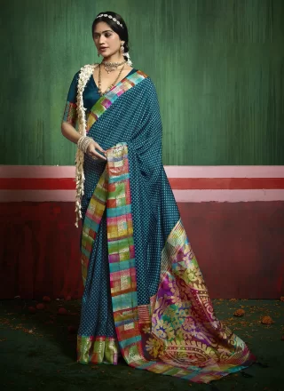 Blue Silk Contemporary Saree with Print Work for Ceremonial