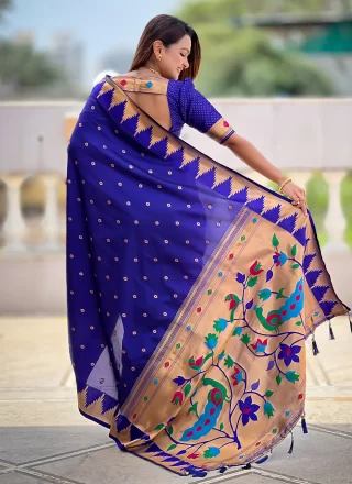 Blue Silk Contemporary Sari with Jacquard and Meenakari Work