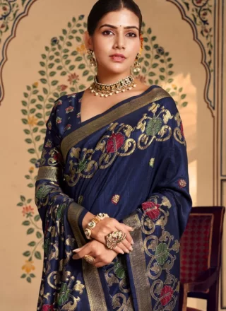 Blue Silk Designer Sari with Banarasi Jari Work
