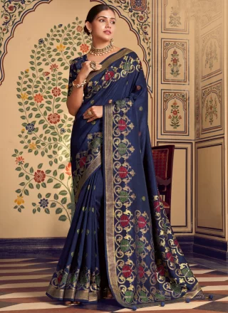 Blue Silk Designer Sari with Banarasi Jari Work