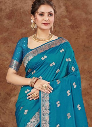 Blue Silk Designer Sari with Weaving Work
